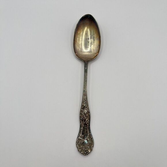 National Silver Co Silverplated Holly Serving Spoon Monogrammed 7 1/8 Inch - Picture 1 of 8